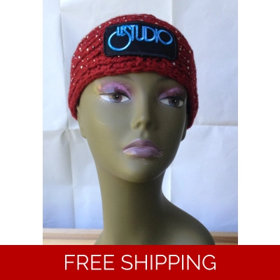 Woman Winter Headband Red Sparkle W & B Front Logo